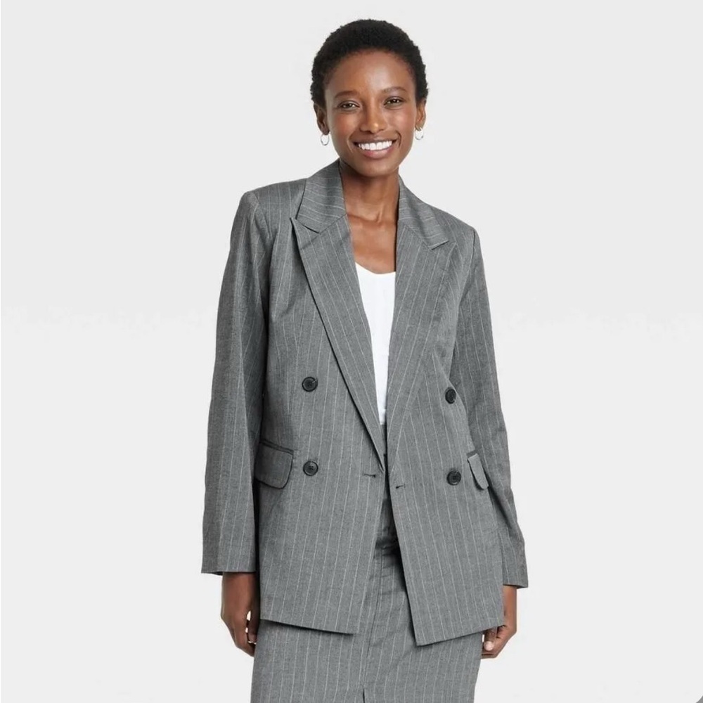 a new day Gray Pinstripe Double-Breasted Blazer